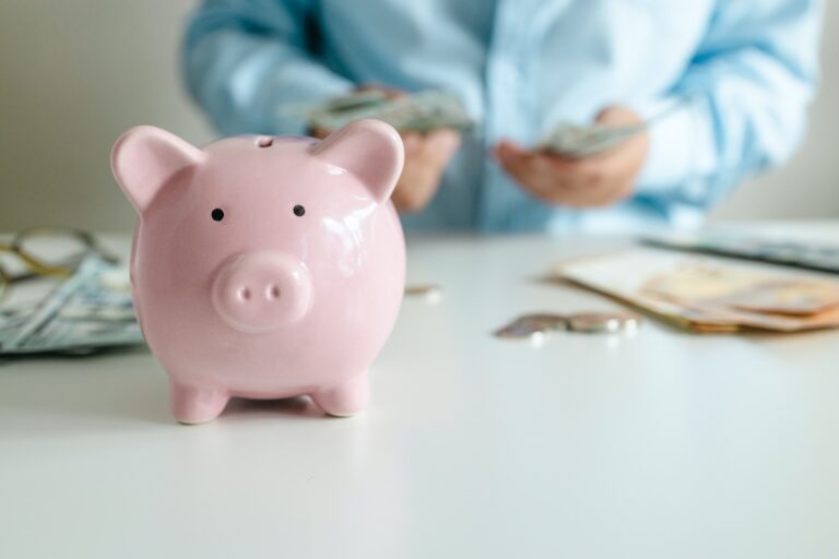 Business woman counts dollar banknotes money.. Saving money for future